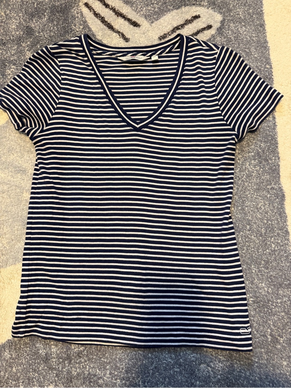 Vineyard Vines Pima cotton Women's Navy & White Striped V-Neck Tee XS